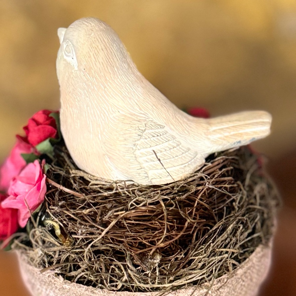 Handmade Spring Roses Bird In Birds Nest Floral Basket - Picture 3 of 6